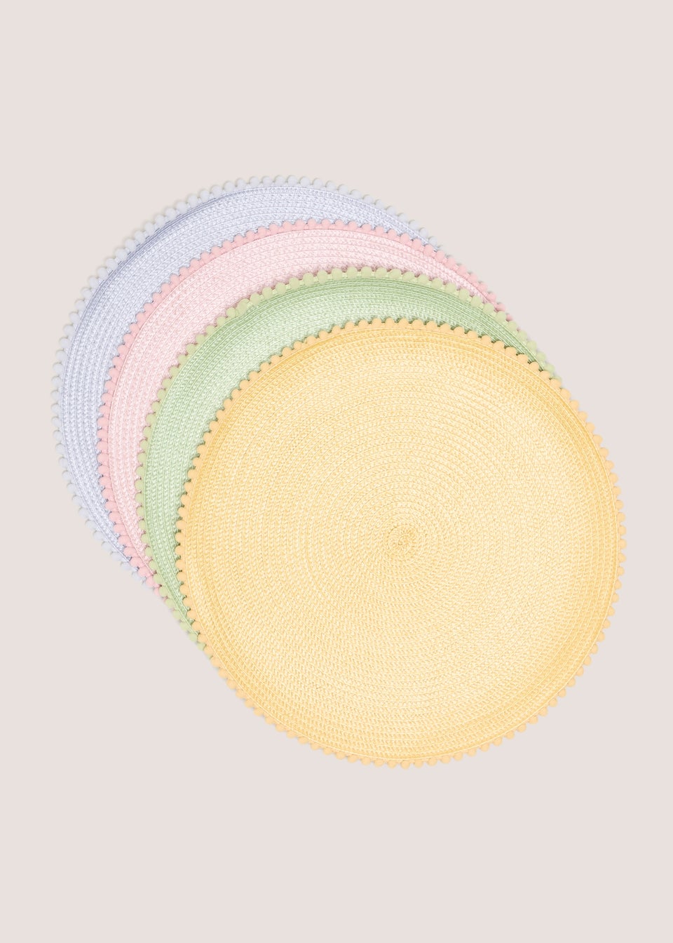 4 Pack Multicolour Round Pom Placemats