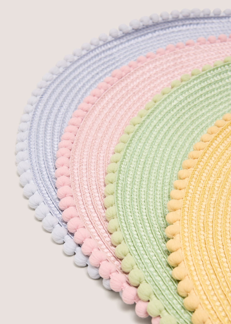 4 Pack Multicolour Round Pom Placemats