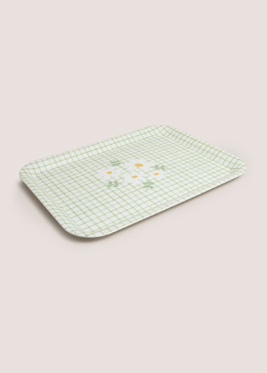 Green Check Daisy Large Tray