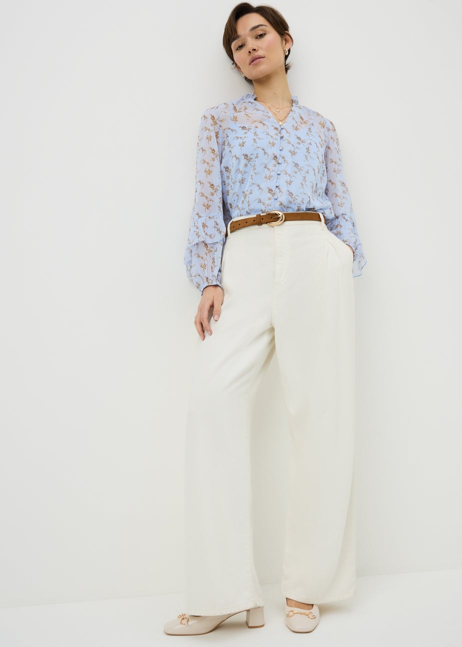 Blue Floral Ruffle Blouse