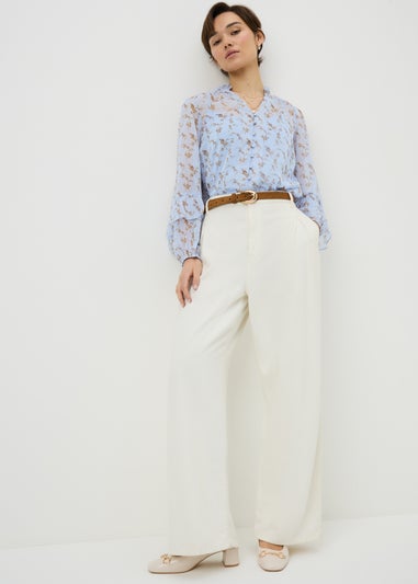 Blue Floral Ruffle Blouse