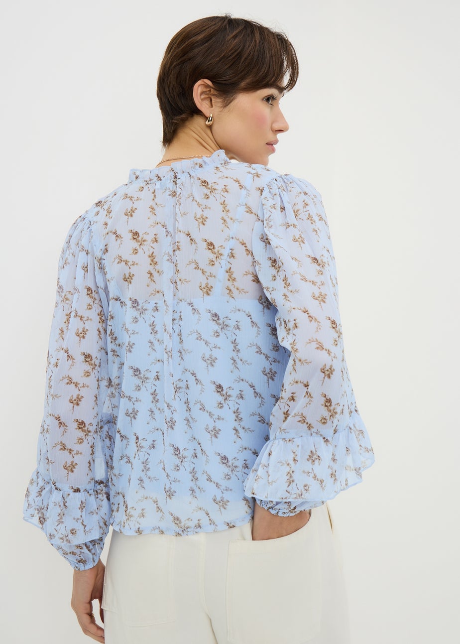 Blue Floral Ruffle Blouse