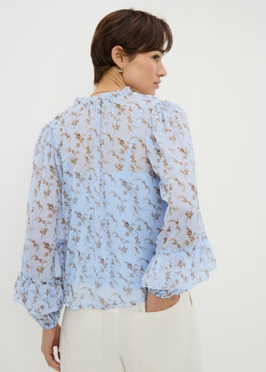 Blue Floral Ruffle Blouse