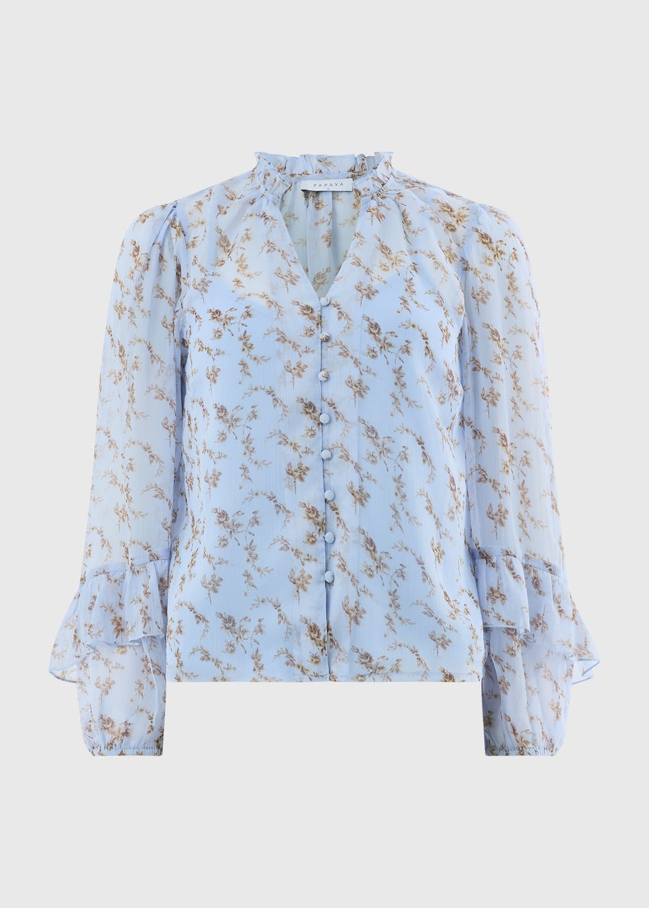Blue Floral Ruffle Blouse