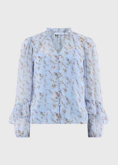 Blue Floral Ruffle Blouse