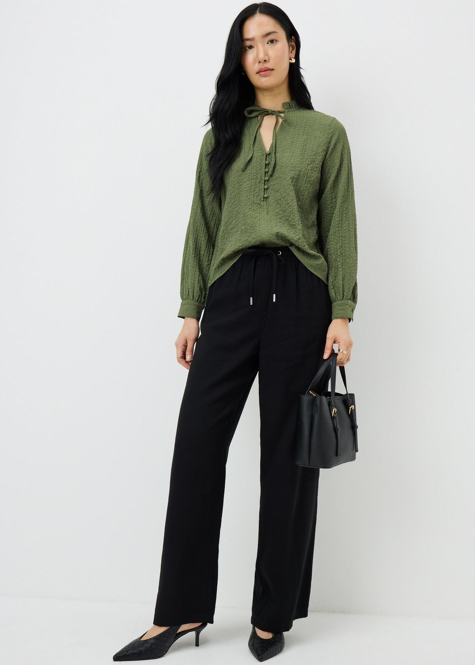 Green Textured High Neck Blouse