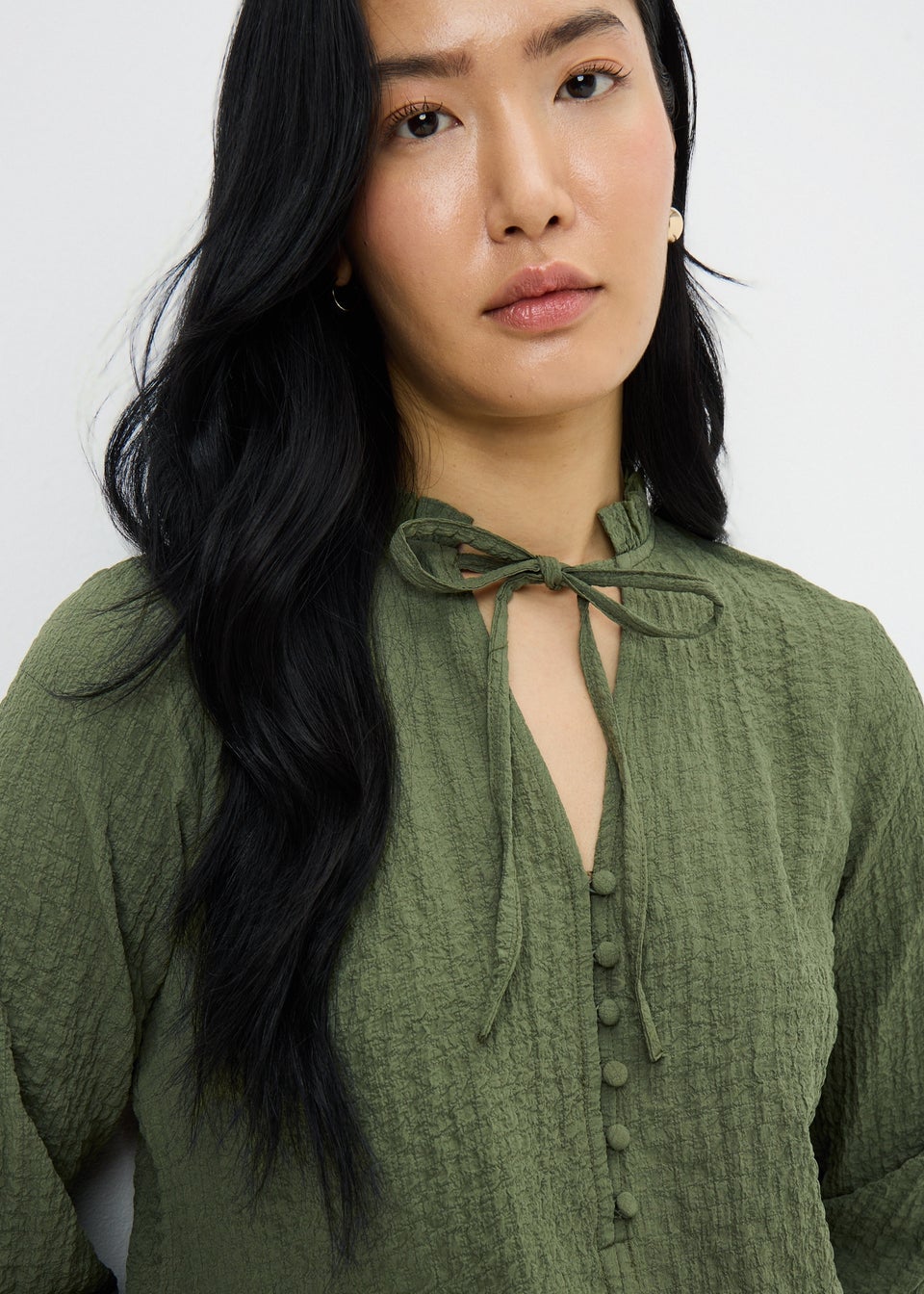 Green Textured High Neck Blouse