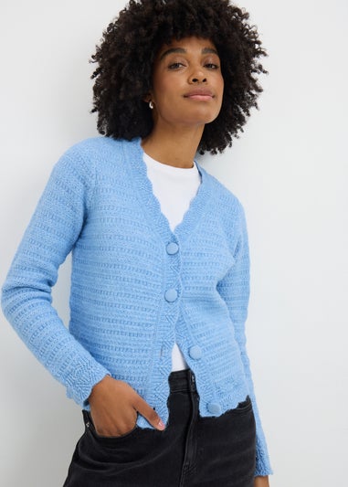Blue Stitch Scallop Cardigan