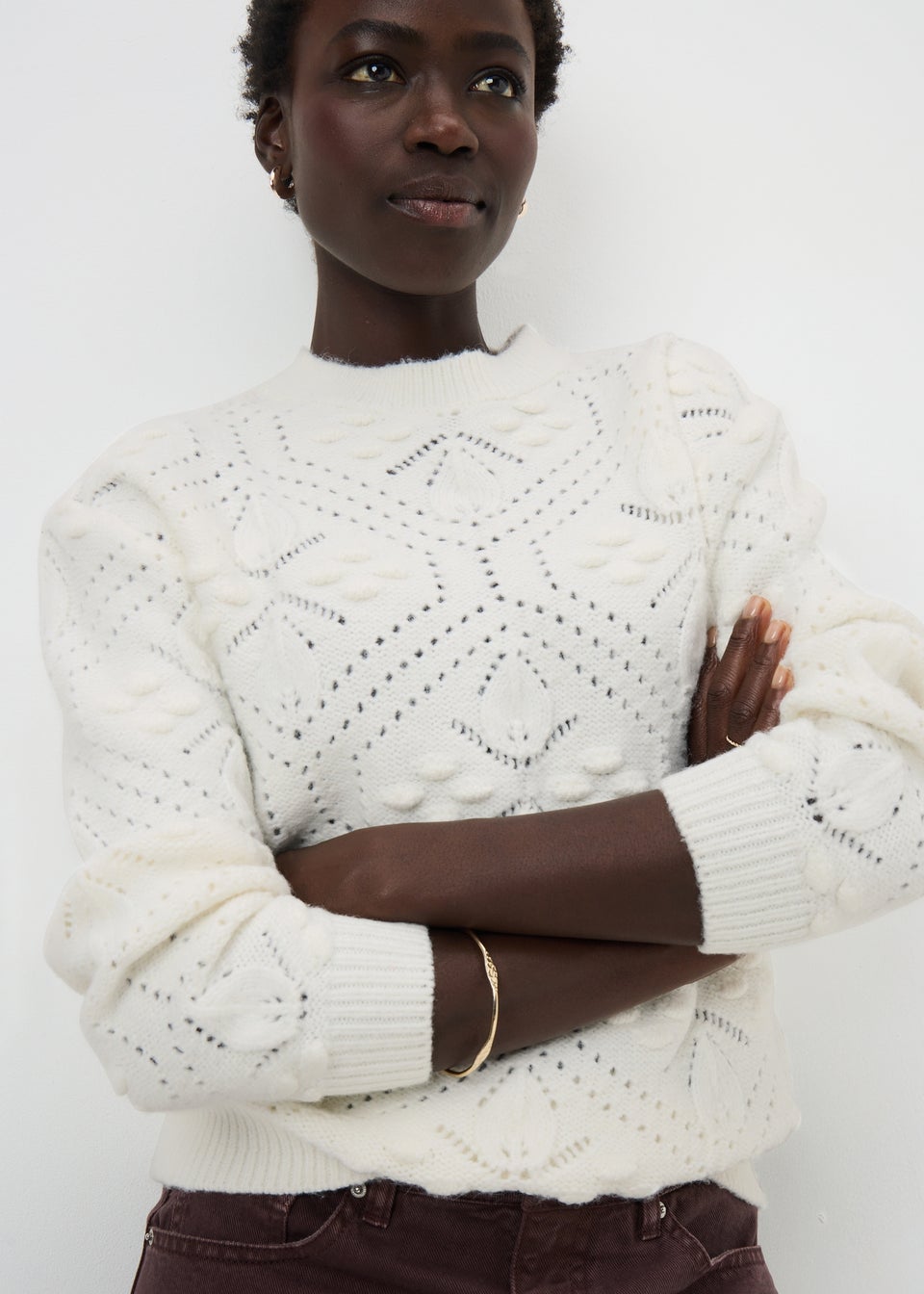 Cream Bobble Stitch Cable Jumper