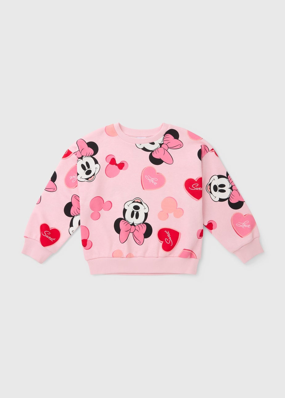 Disney Girls Pink Minnie Mouse Heart Sweatshirt (1-7yrs)