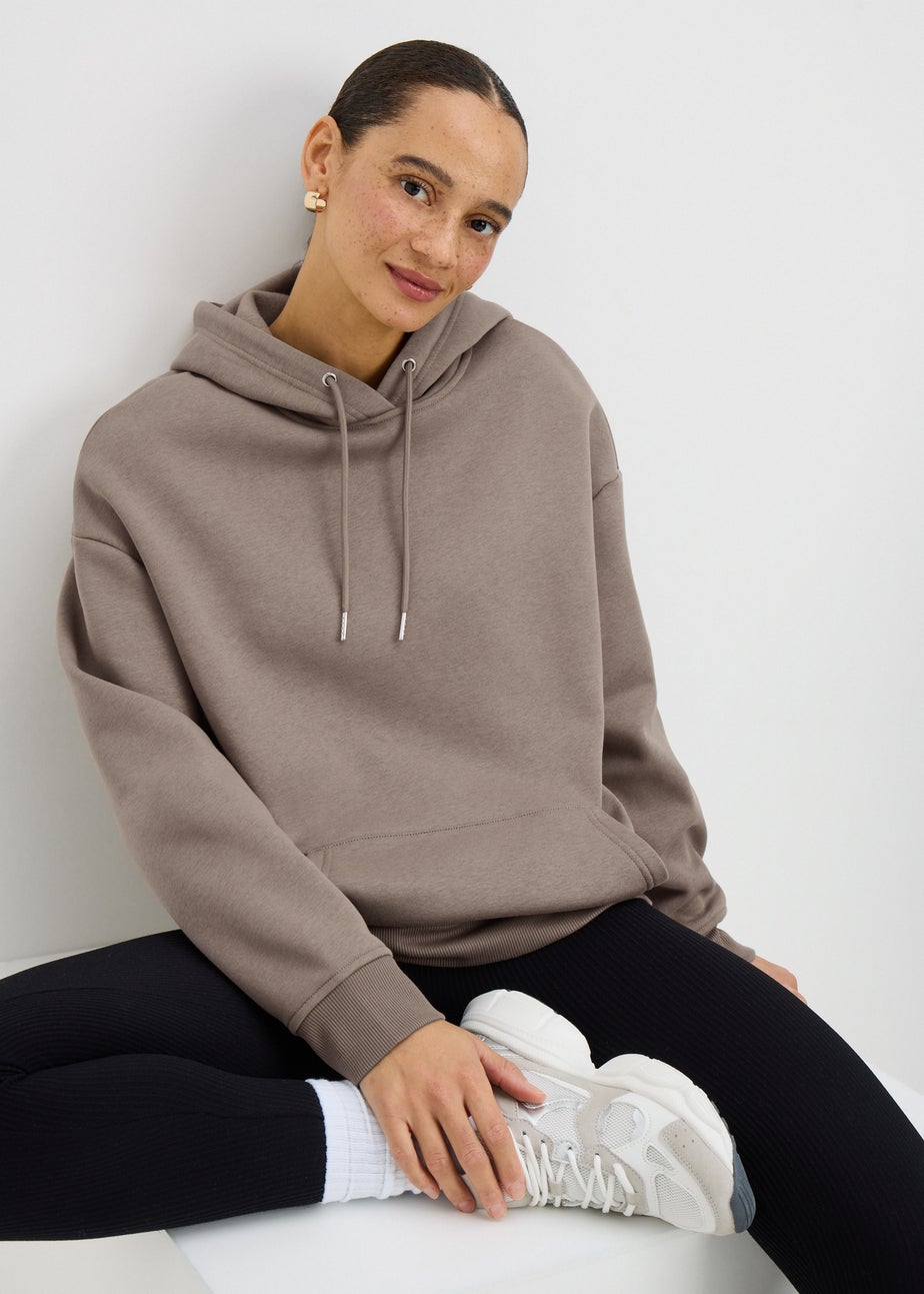 Beige Long Sleeve Basic Hoodie