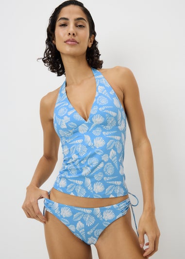 Pale Blue Shell Print Shapewear High Leg Bikini Bottoms