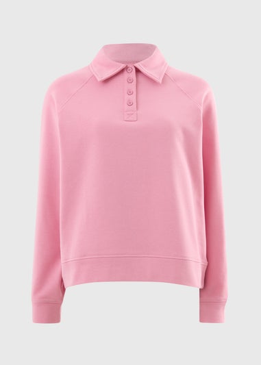 Pink Henley Collar Sweatshirt