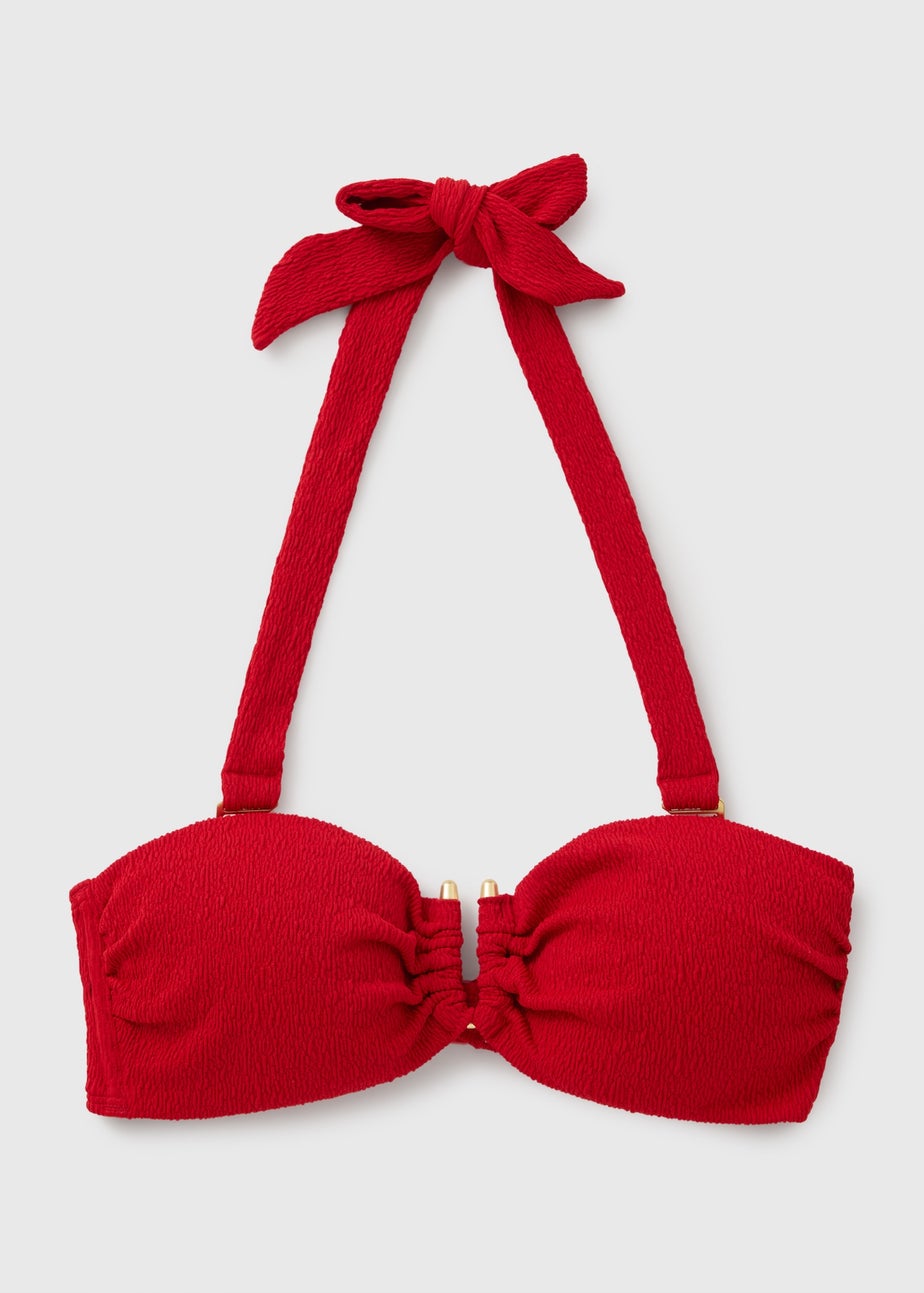 Red Textured Hardware Detail Bikini Top