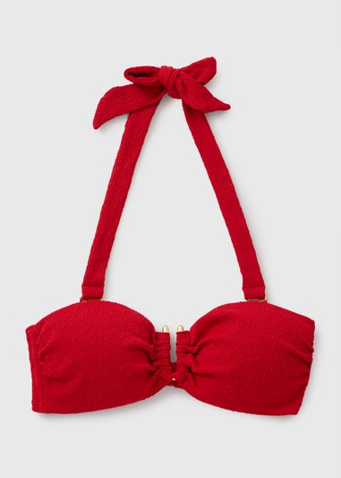 Red Textured Hardware Detail Bikini Top
