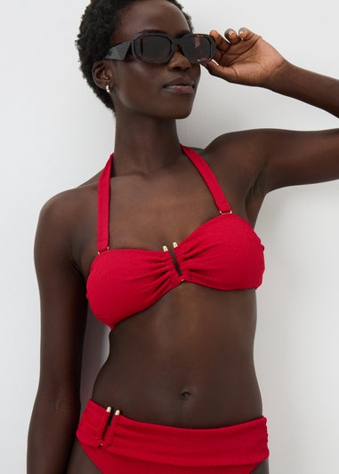 Red Textured Hardware Detail Bikini Top