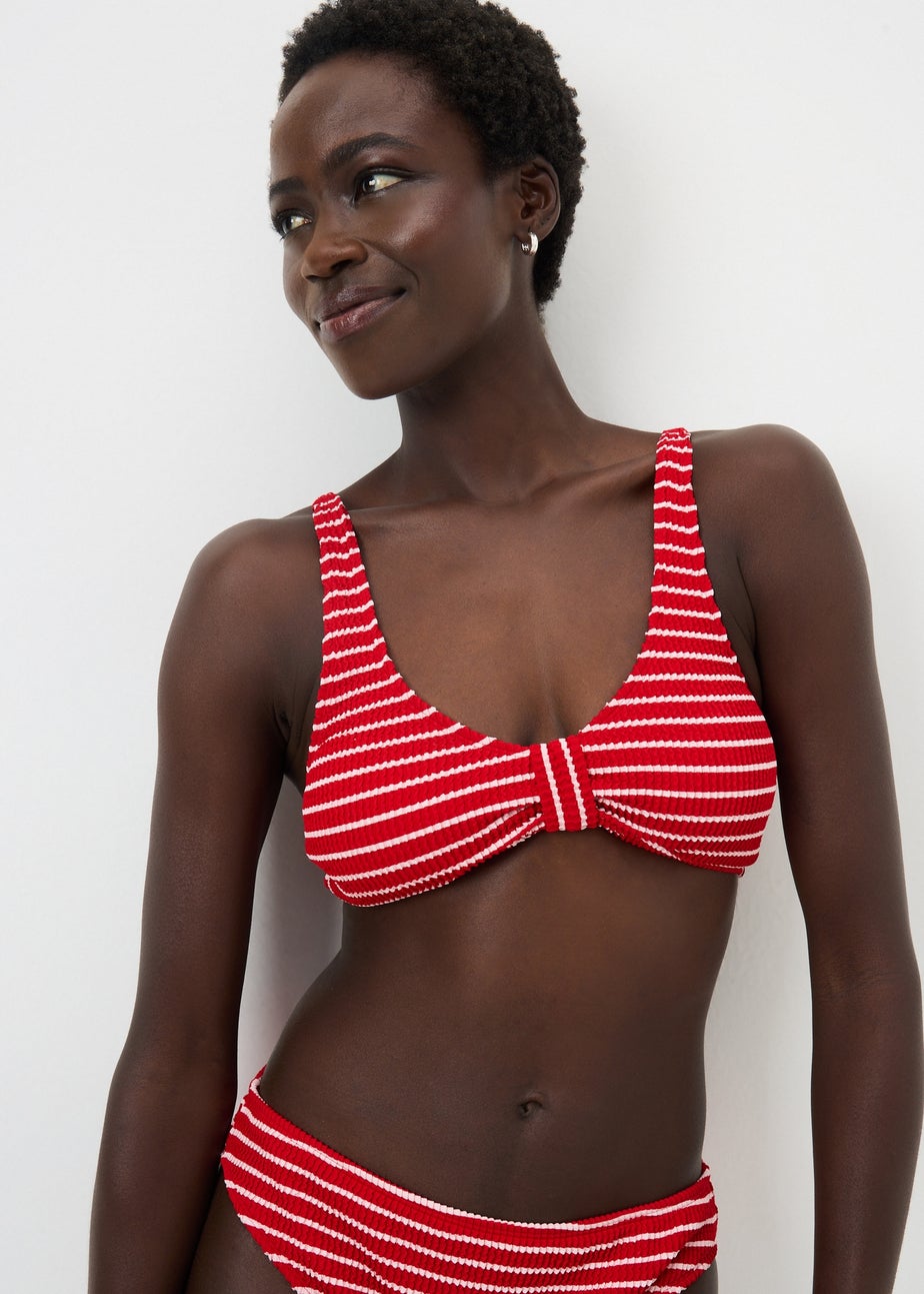 Red Stripe Knot Bikini Top