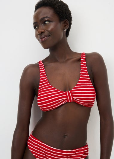 Red Stripe Knot Bikini Top
