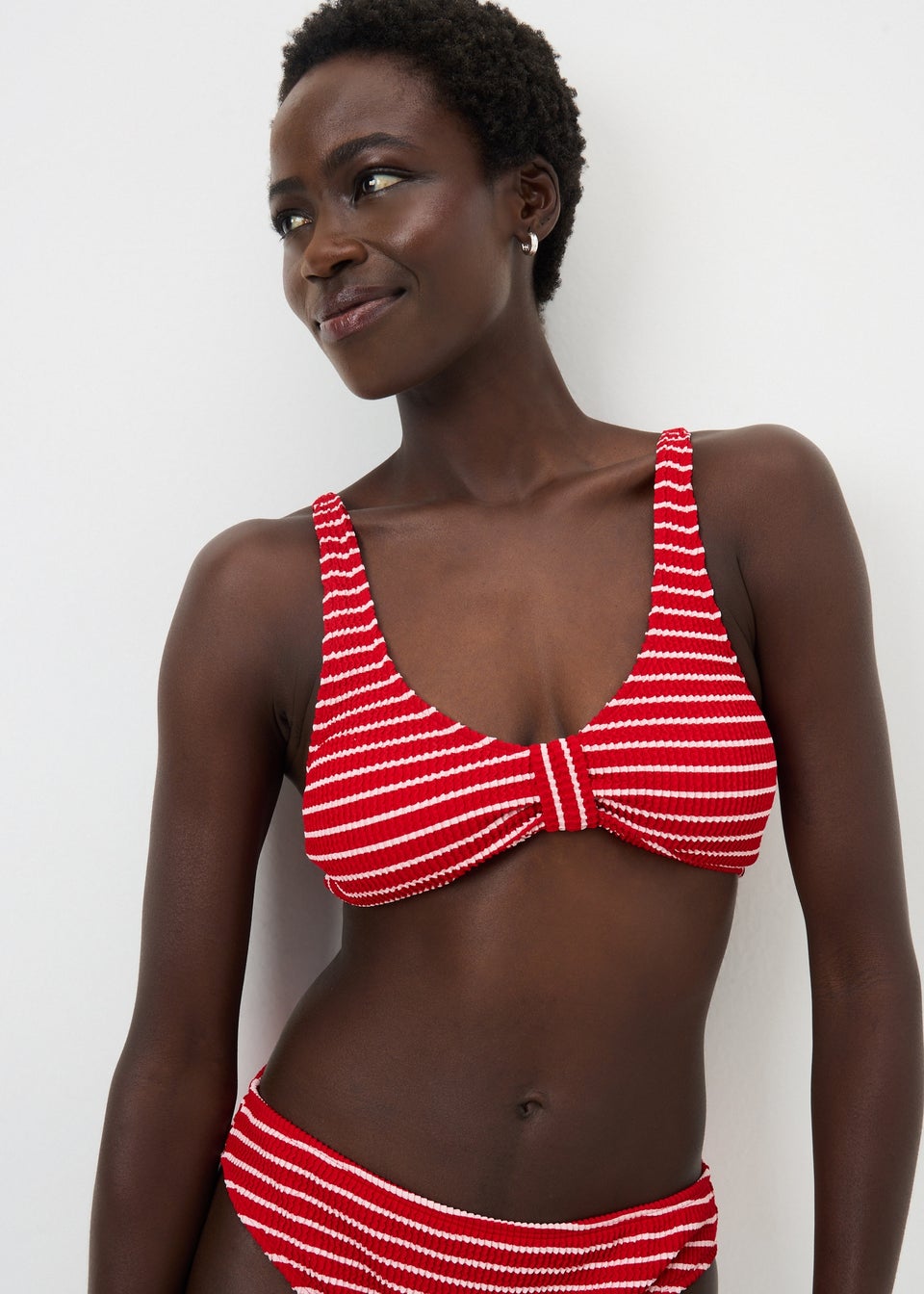 Red Stripe Knot Bikini Top