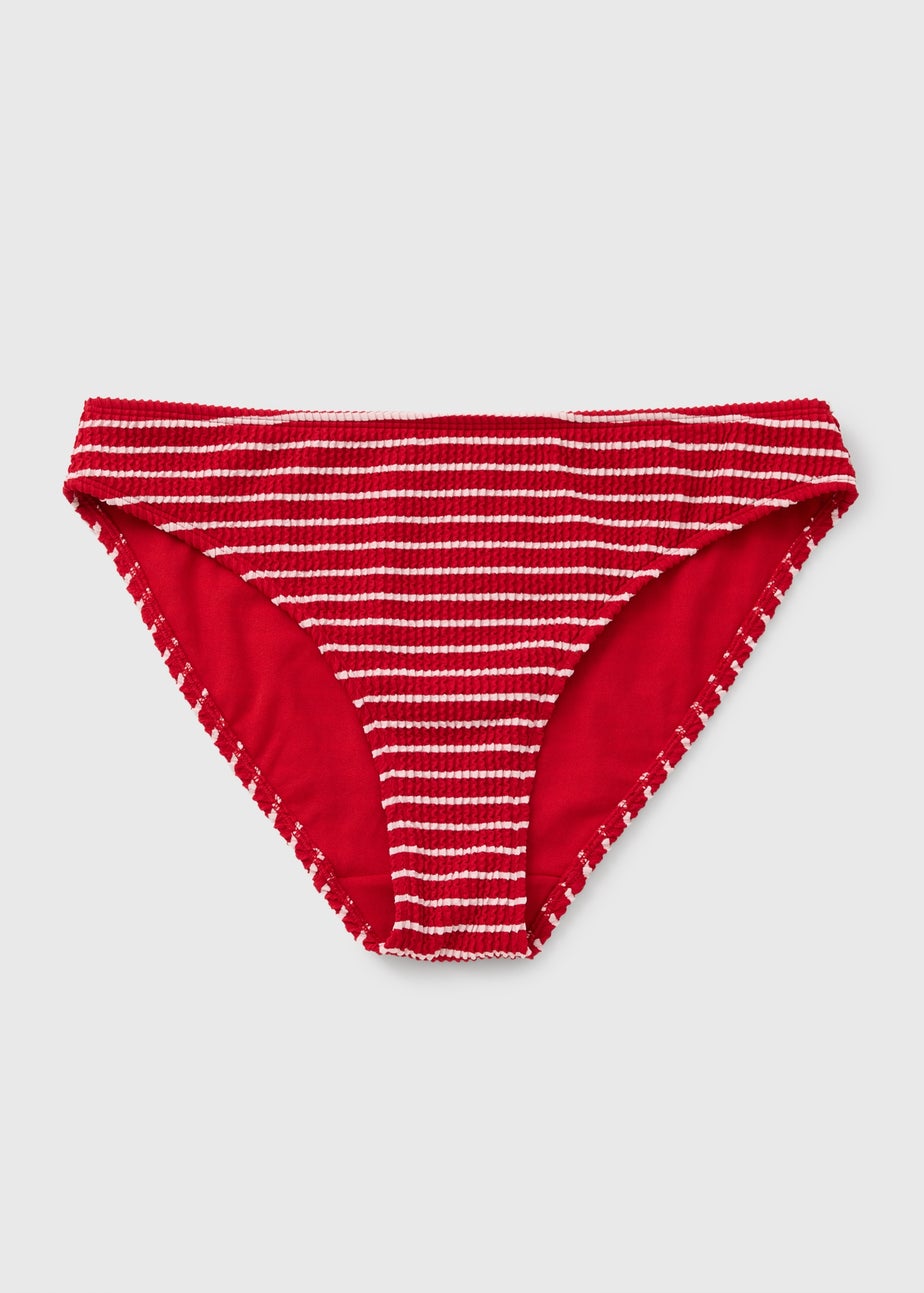 Red Stripe Textured Bikini Bottoms