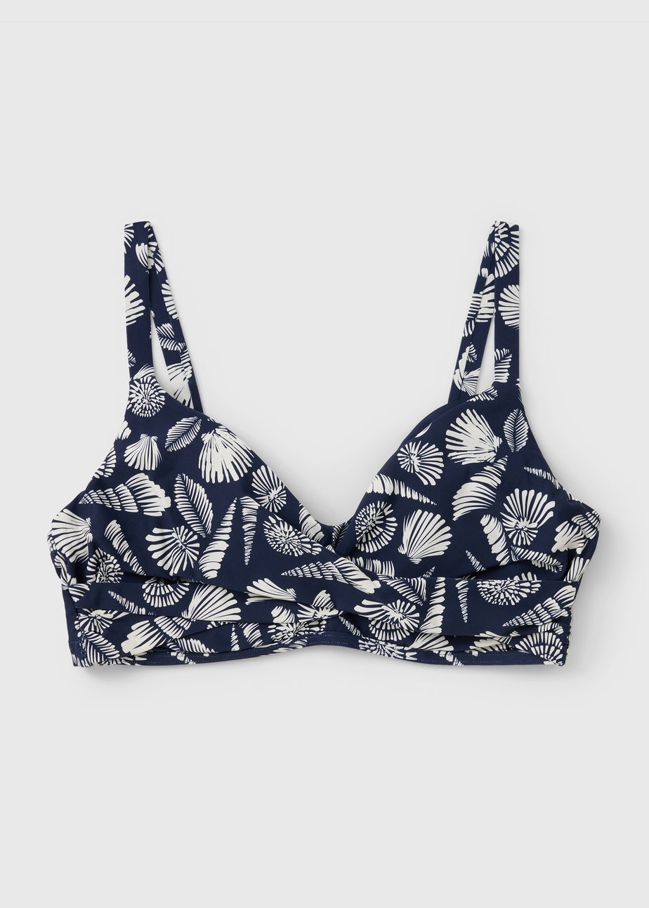 Navy Shell Print Twist Front DD+ Bikini Top