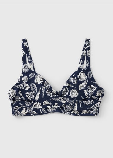 Navy Shell Print Twist Front DD+ Bikini Top