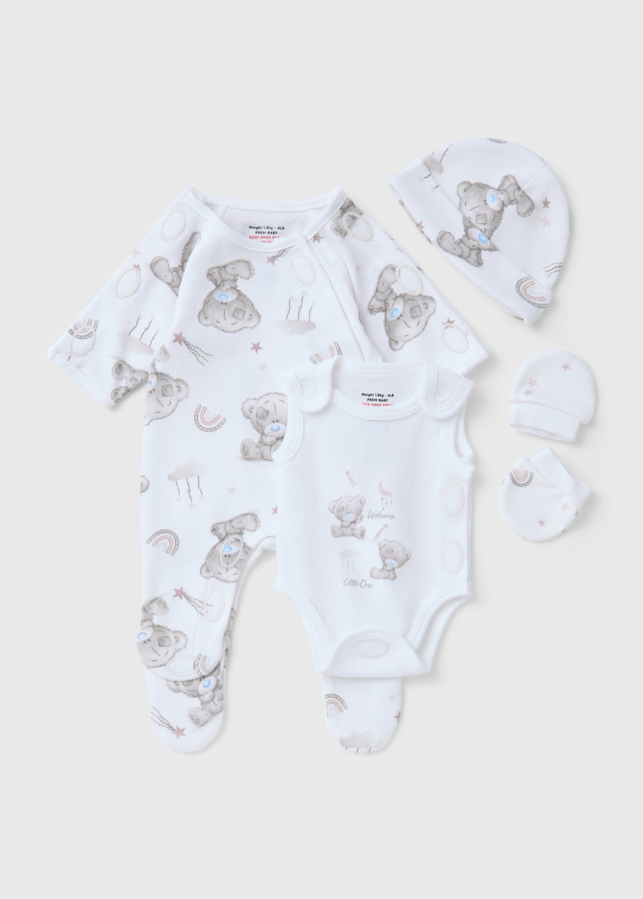 Tiny Tatty Teddy 4 Piece Prem Baby White Sleepsuit Set (3-4lb)