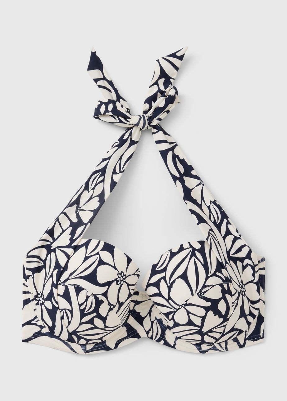 Navy Print Shapewear Cupped Bikini Top