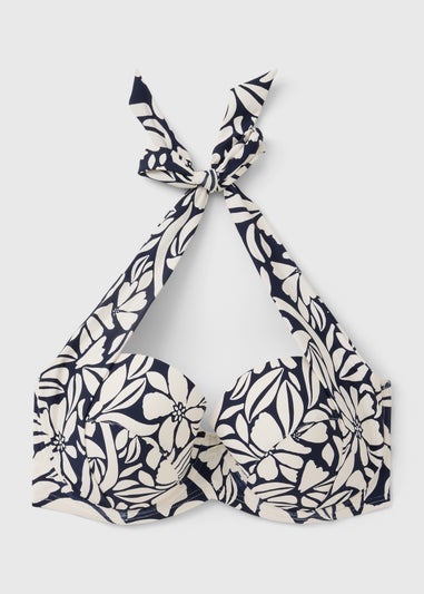 Navy Print Shapewear Cupped Bikini Top