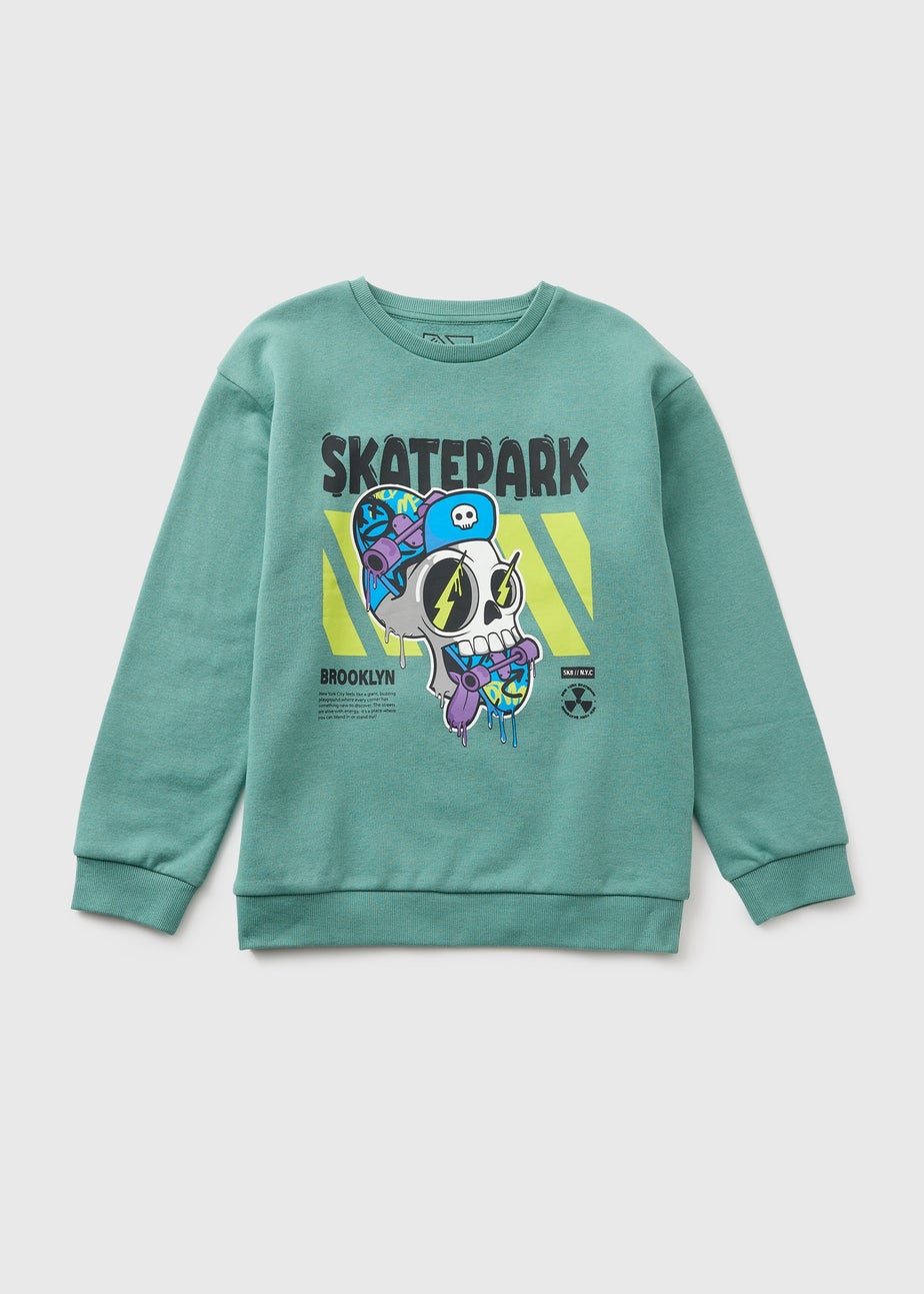 Boys Green Skate Park Sweatshirt (7-15yrs)