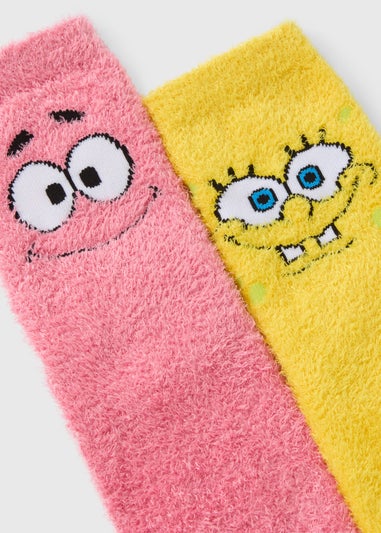 SpongeBob 2 Pack Boys Yellow Cosy Socks (Younger 6-Older 6.5)