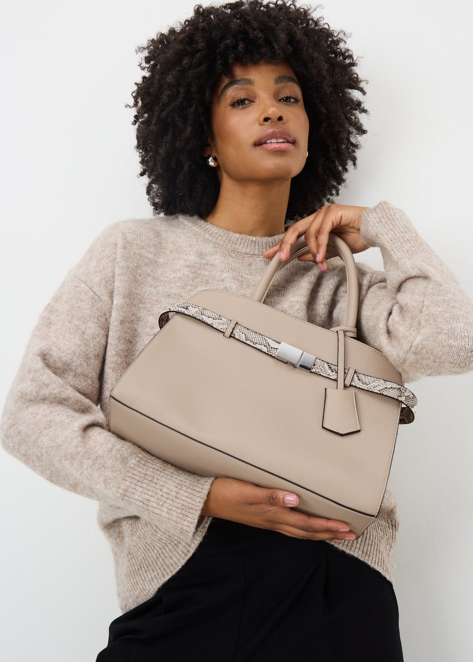 Taupe Snake Print Detail Bag