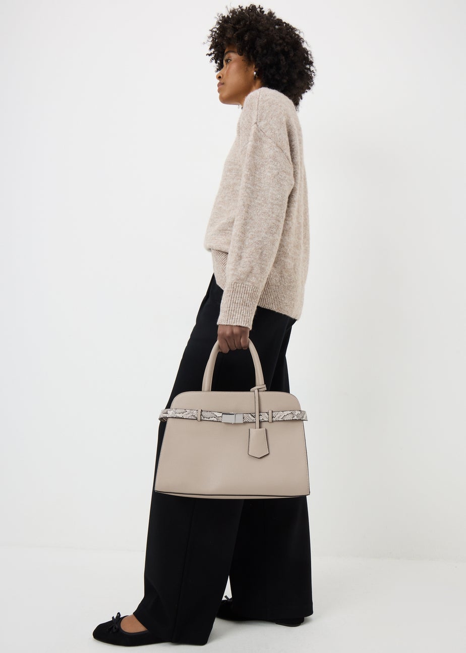 Taupe Snake Print Detail Bag