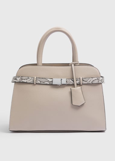 Taupe Snake Print Detail Bag