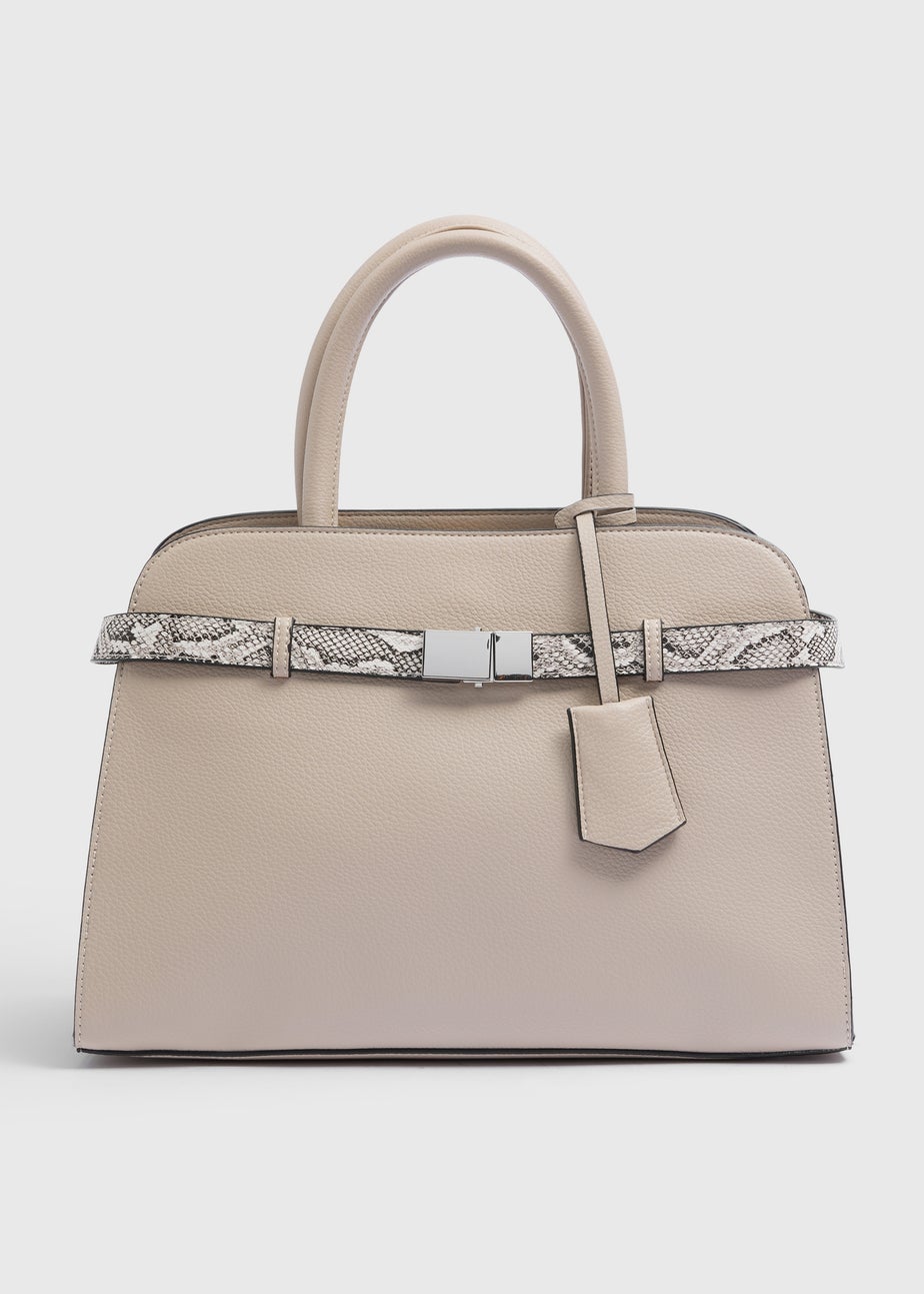 Taupe Snake Print Detail Bag