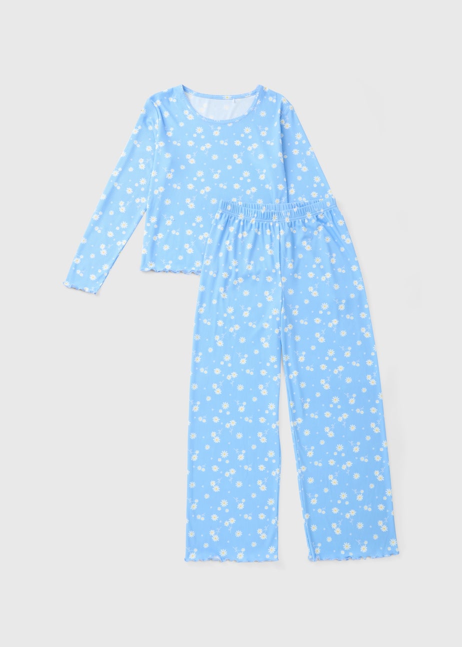 Girls Blue Daisy Pyjama Set (4-13yrs)