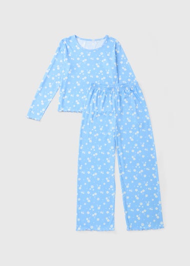 Girls Blue Daisy Pyjama Set (4-13yrs)