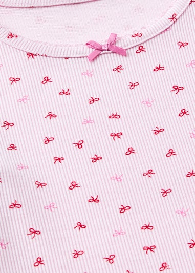 Girls Pink Bow Ribbed Pyjama Set (4-13yrs)