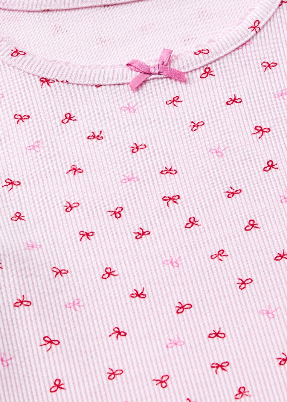 Girls Pink Bow Ribbed Pyjama Set (4-13yrs)
