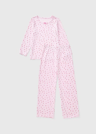 Girls Pink Bow Ribbed Pyjama Set (4-13yrs)