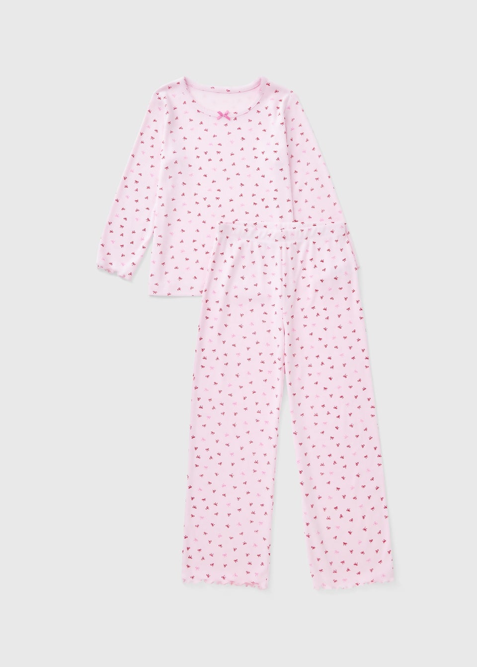 Girls Pink Bow Ribbed Pyjama Set (4-13yrs)