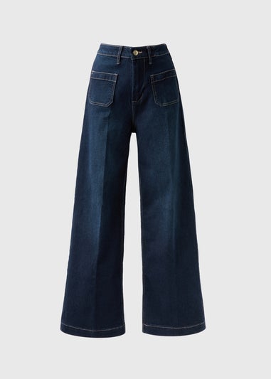 Indigo Blue Pocket Front Wide Leg Jeans