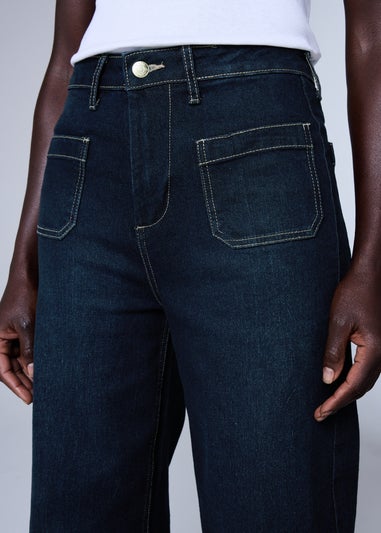 Indigo Blue Pocket Front Wide Leg Jeans