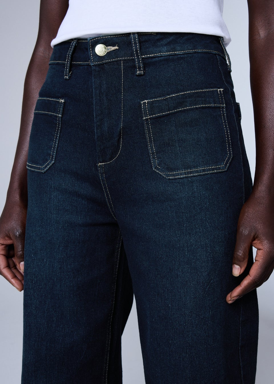 Indigo Blue Pocket Front Wide Leg Jeans