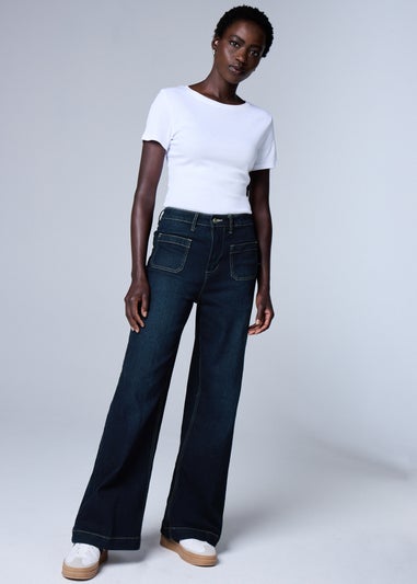 Indigo Blue Pocket Front Wide Leg Jeans