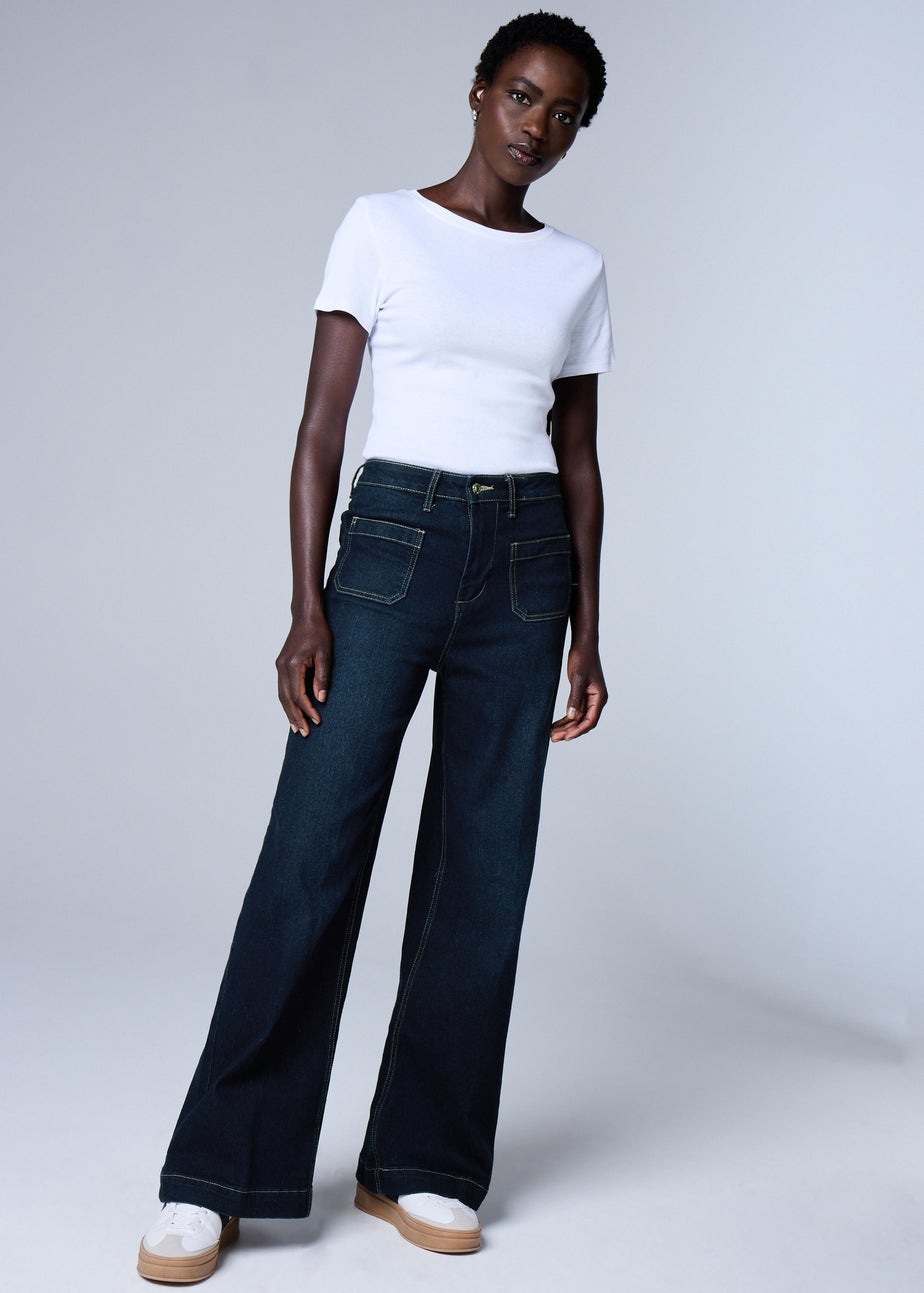 Indigo Blue Pocket Front Wide Leg Jeans