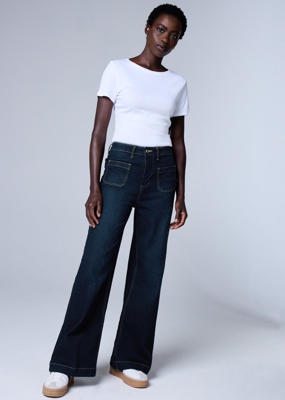 Indigo Blue Pocket Front Wide Leg Jeans