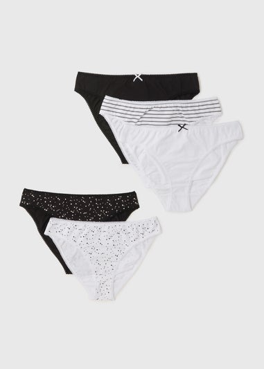5 Pack Monochrome Star High Leg Knickers