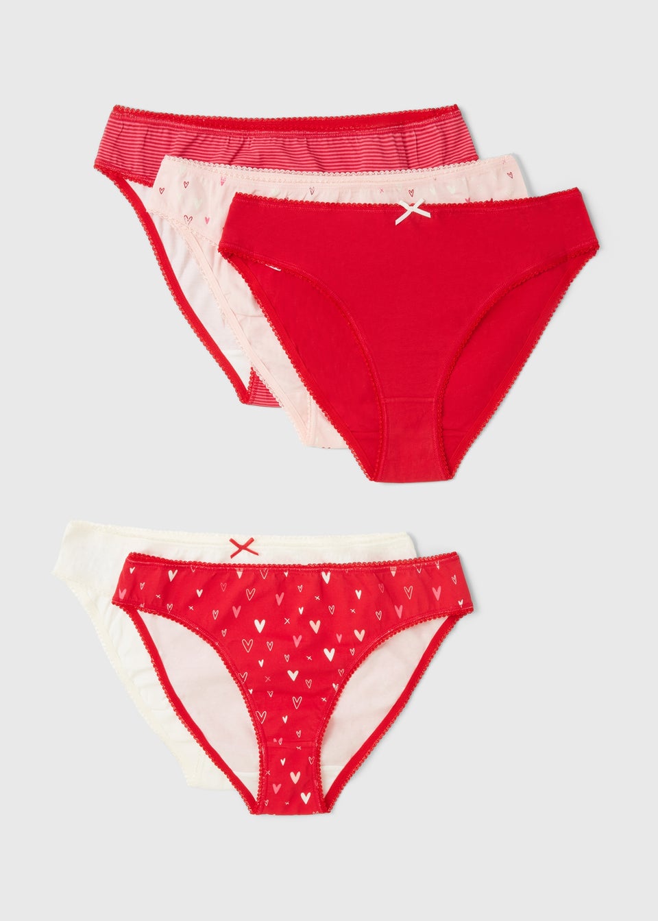 5 Pack Red Valentine's High Leg Knickers