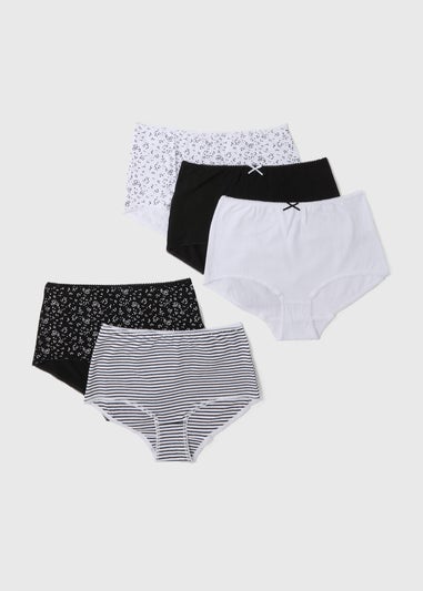 5 Pack Black Printed Full Knickers